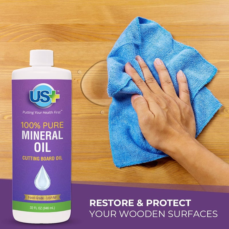 US + 32oz 100% Pure Mineral Oil - Cutting Board Oil - Food-Grade - USP - Restores & Protects Cutting Boards, Butcher Blocks, Countertops, Steel Surfaces & More - Image 5